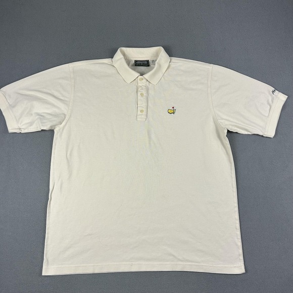 Vintage Masters Golf Shirt Polo Mens XL Beige Augusta National Embroidered 90s - Picture 1 of 8
